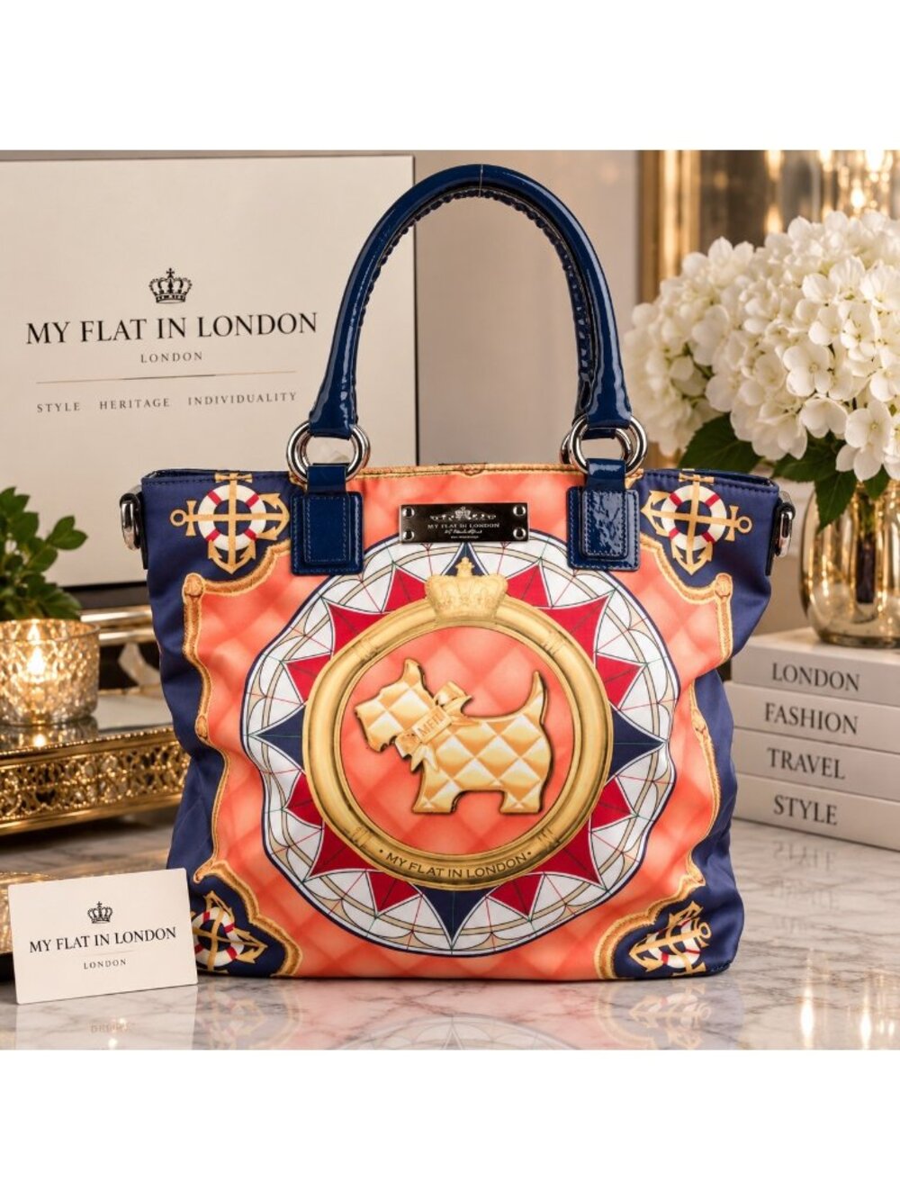 My Flat In London Oxfordshire Scottie Dog Satchel NWT Maximalist Preppy Bag $275